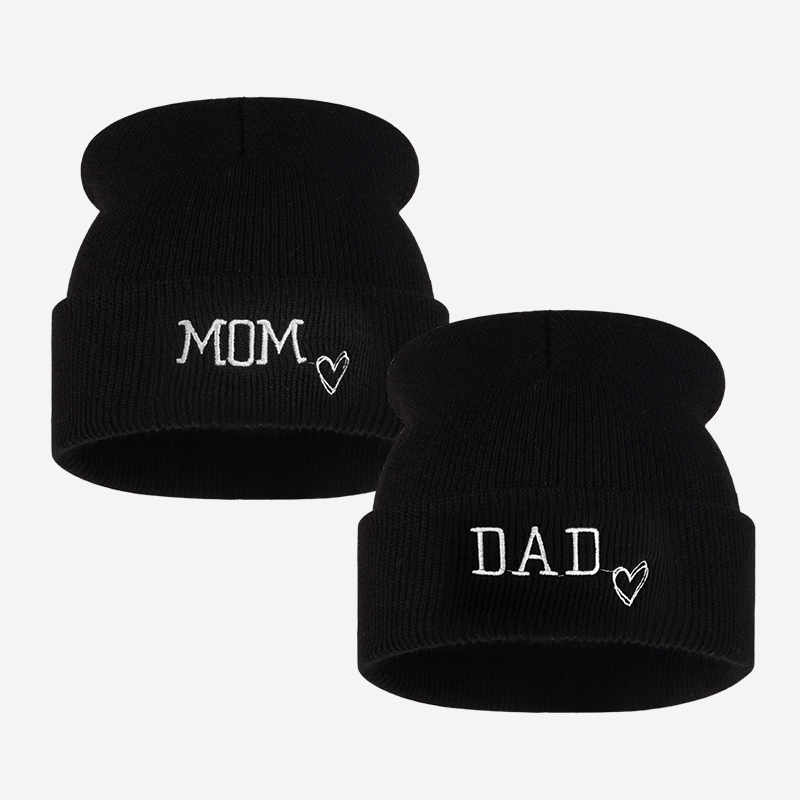 Beanie Cuffed Knit - 2pc Topi Rajut Bordir Serasi untuk